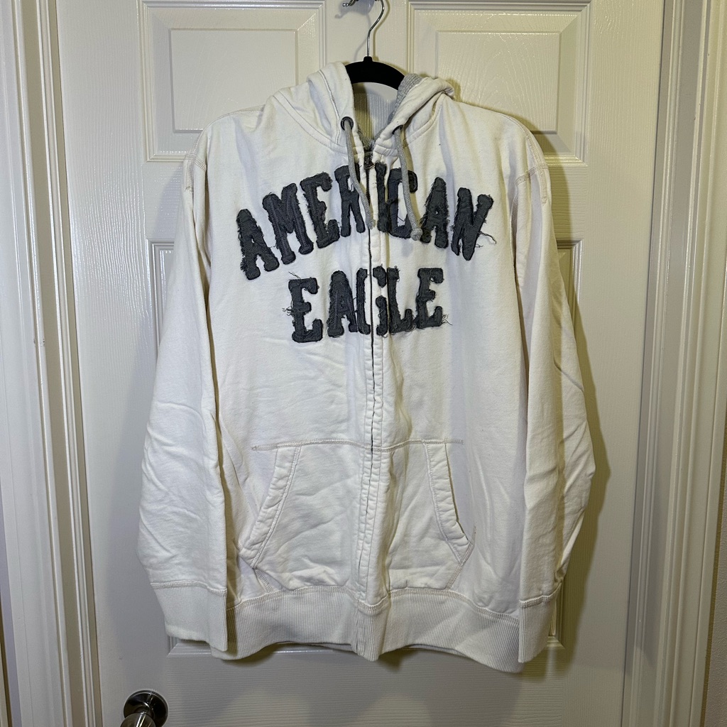 American Eagle Y2k Full Zip Up Hooded Sweatshirt Size Xxxl White Stitched Logo